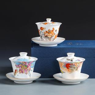 德化羊脂玉瓷冰种茶碗日式防烫高颜值家用办公高档陶瓷三才盖碗