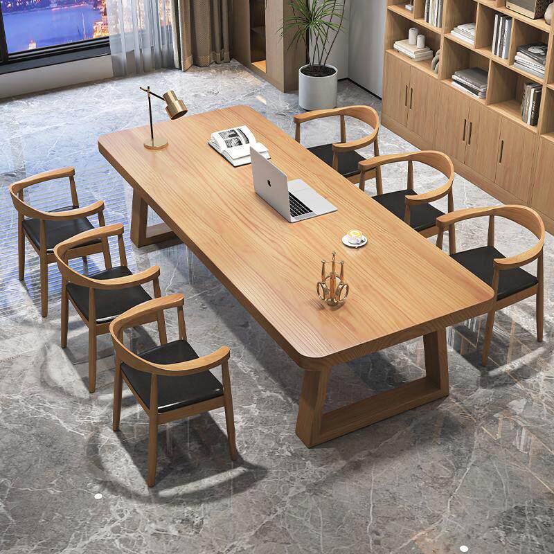 实木会议桌大板长桌简约大型办公桌客厅大书桌长方形工作台电脑桌