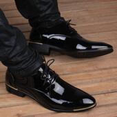 尖头透气皮韩鞋 高档夏季 正装 伦版 真皮商务内英增高亮面休男闲 男士