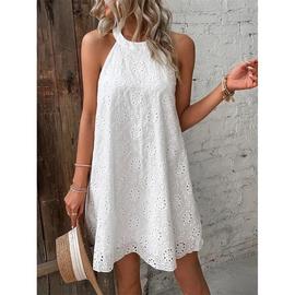 纯色无袖挂脖连衣裙Summer Women dress Lace Sleeveless Dress