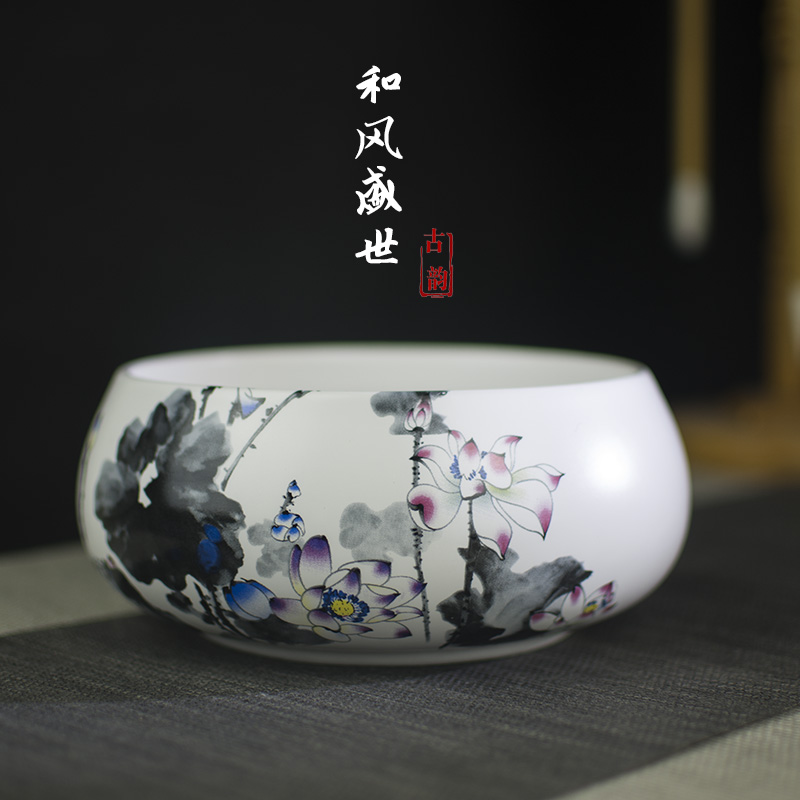 景德镇陶瓷器笔洗茶洗毛笔文房四宝书法绘画用品工艺装饰品聚宝盆