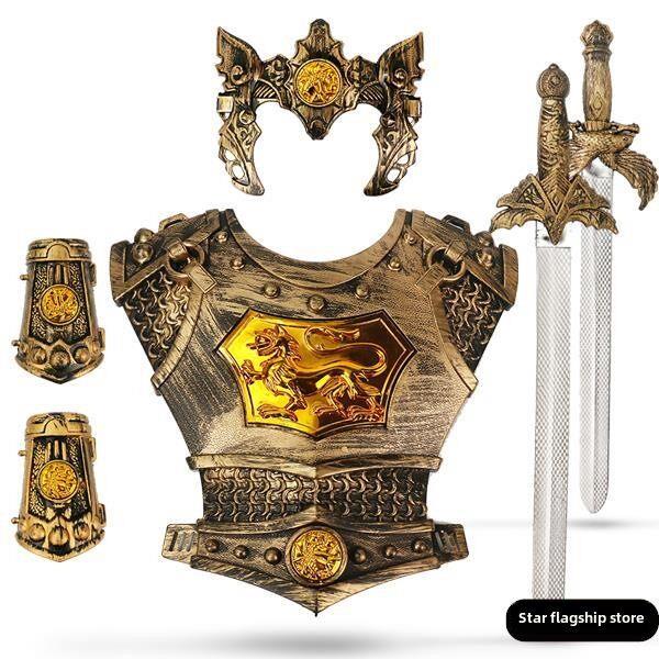 儿童玩具剑盾男孩古代盔甲龙骑士服装盔甲战士服装衣服图片