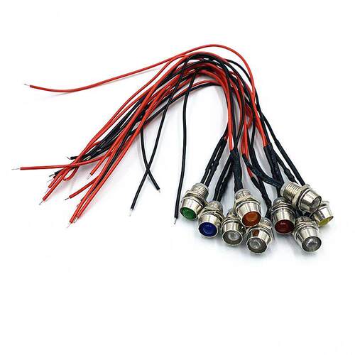 开孔8MM微型指示灯面板信号灯LED带线3V5V6V12V24V110V220V电源灯