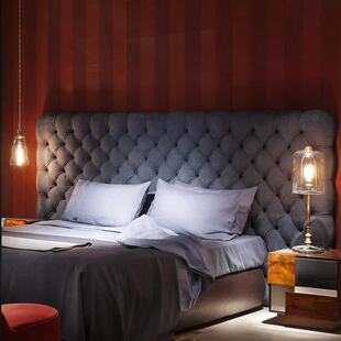 极简轻奢布艺大床后现代拉扣磨砂绒大户型主卧双人婚床baxter 意式