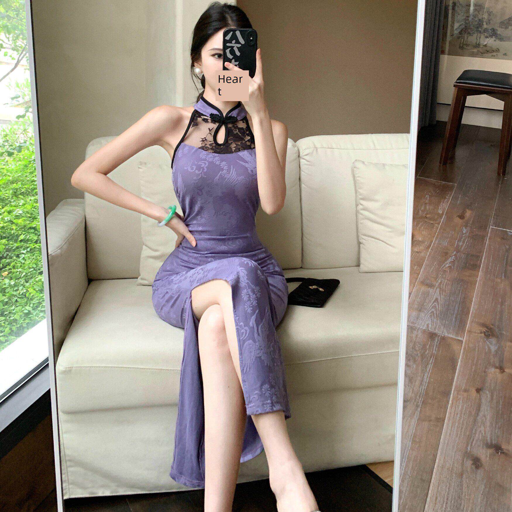 新中国风覆古优雅优雅无袖旗袍女技术员制服性感修身盖臀开衩长裙