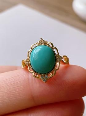 天然绿松石戒指高瓷高蓝 18k金镶嵌椭圆形蛋面裸石指环10.8/9.4mm