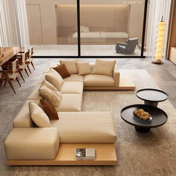 中古风日式原木真皮布艺沙发大别墅客厅现代大小户型实木转角意式