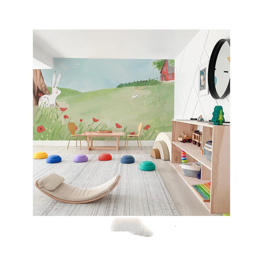 森林动物蓝天白云壁纸北欧风儿童房壁纸墙布定制卡通背景墙布壁纸
