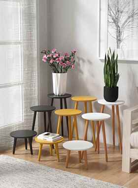 白色原木混搭花架子客厅落地式三脚花几家用电视柜旁花店实木展示