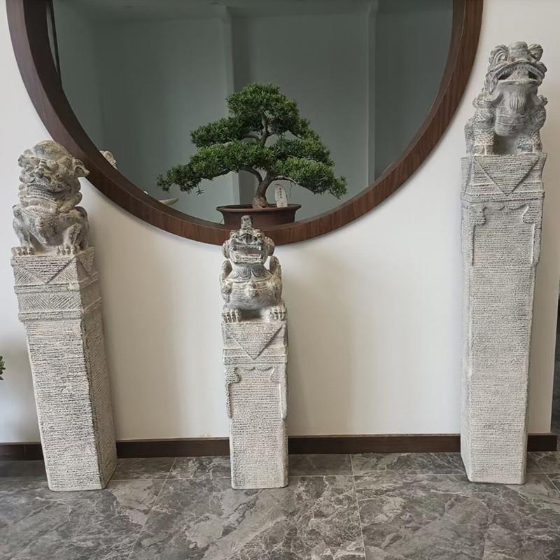 石雕花岗岩拴马桩摆件庭院园林青石做旧拴马柱石狮子立柱汉白玉拴