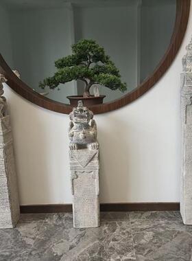 石柱雕花岗岩拴马桩摆件庭院林青石做园旧拴马石狮010立柱汉白玉