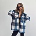 Long sleeved cardigan, collared checkered shirt, women's