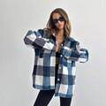 Long sleeved cardigan, collared checkered shirt, women's