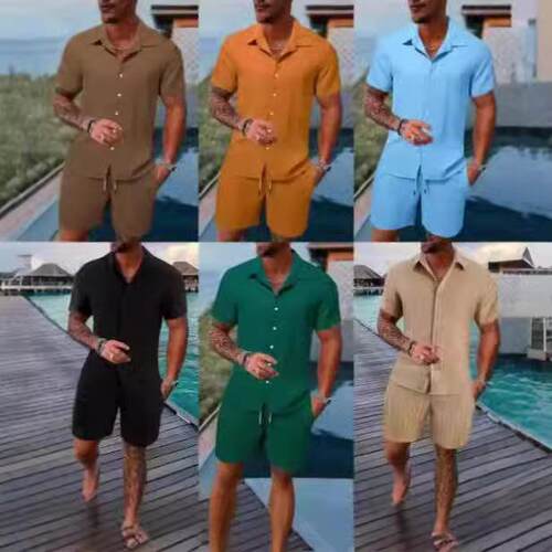 Men's Two-Piece Set Outfit Short Sleeve Shirt & Drawstring