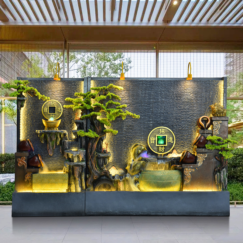 花园庭院假山流水墙喷泉水幕墙鱼缸大堂造景摆件循环水景装饰屏风