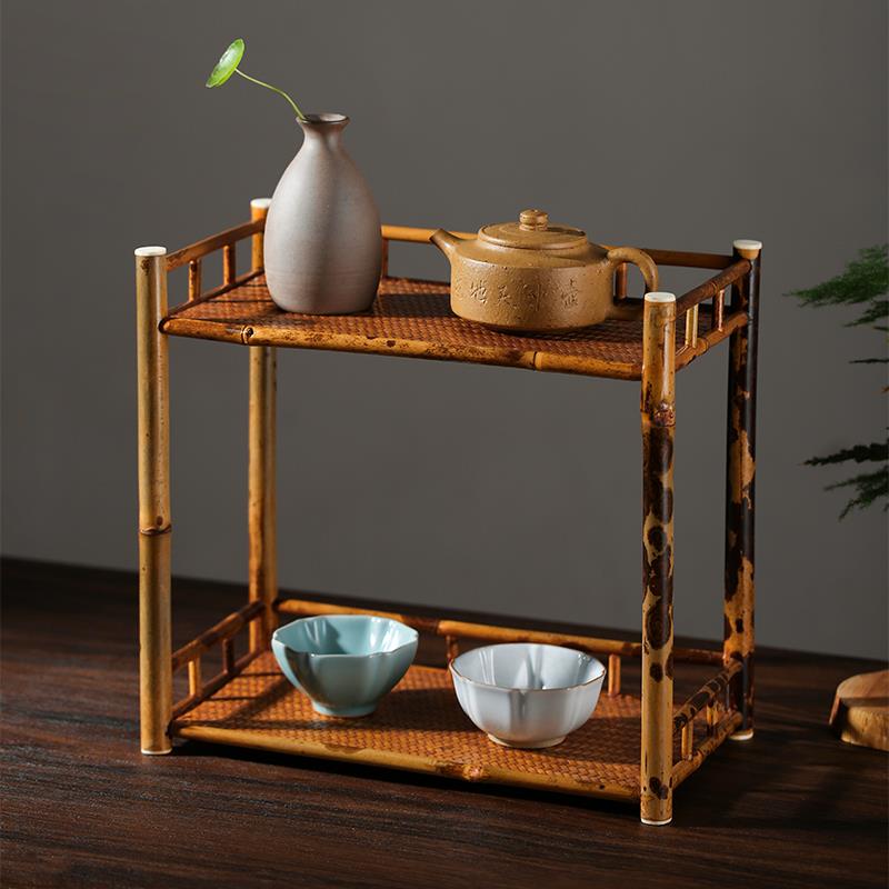 中式围炉煮茶手工梅鹿竹茶棚茶道桌面茶台收纳柜博古架茶杯架茶具