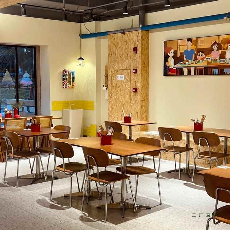 网红咖啡奶茶店桌椅组合复古甜品店海洋板方桌餐饮店商用桌子餐桌