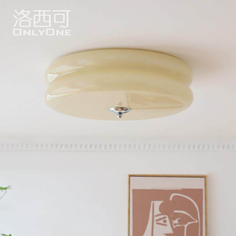 洛西可 法式简约奶油风吸顶灯 北欧美式中古卧室阳台书房玻璃灯具,家装灯饰光源,餐厅/卧室/书房吸顶灯,淘宝优惠券,粉丝福利购,淘宝优惠卷