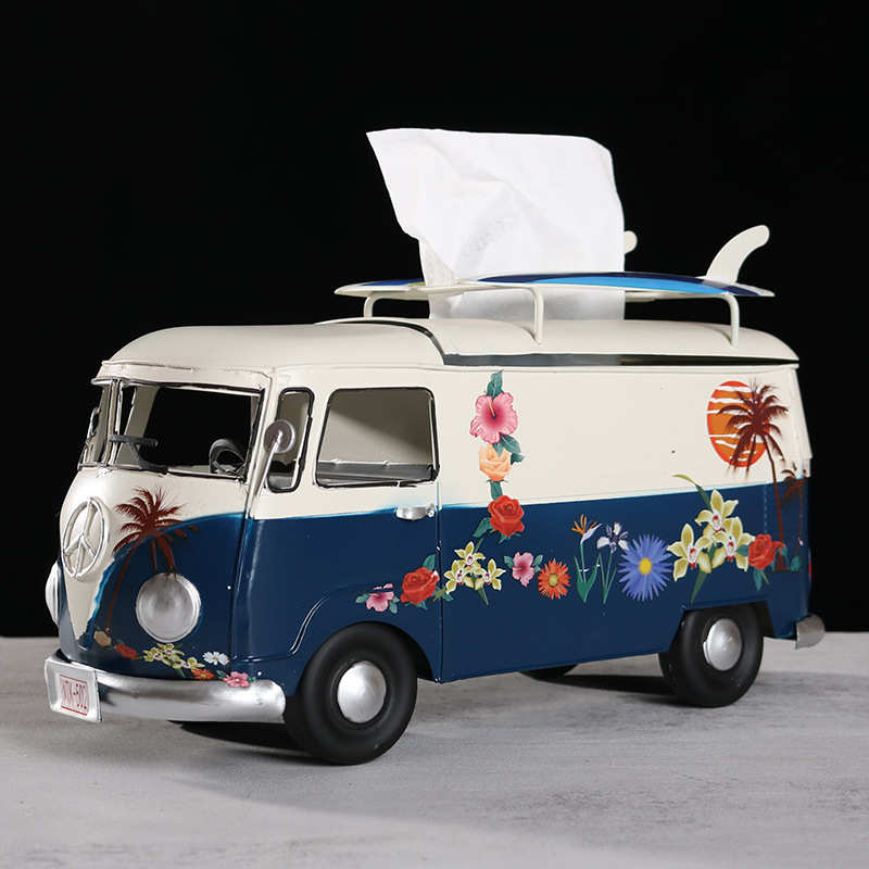 复古创意冲浪滑板巴士模型纸巾盒抽纸盒家用客厅铁艺摆件装饰品