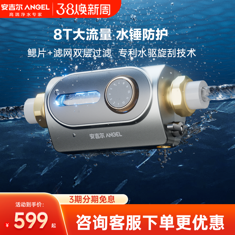 安吉尔前置过滤器家用反冲洗全铜防爆全屋中央净水机万向安装3527