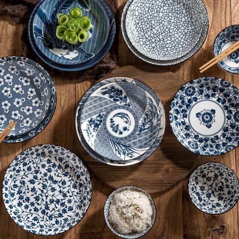 青花瓷碗餐具日式吃饭碗10个套装早餐陶瓷碗盘子家用组合礼盒装