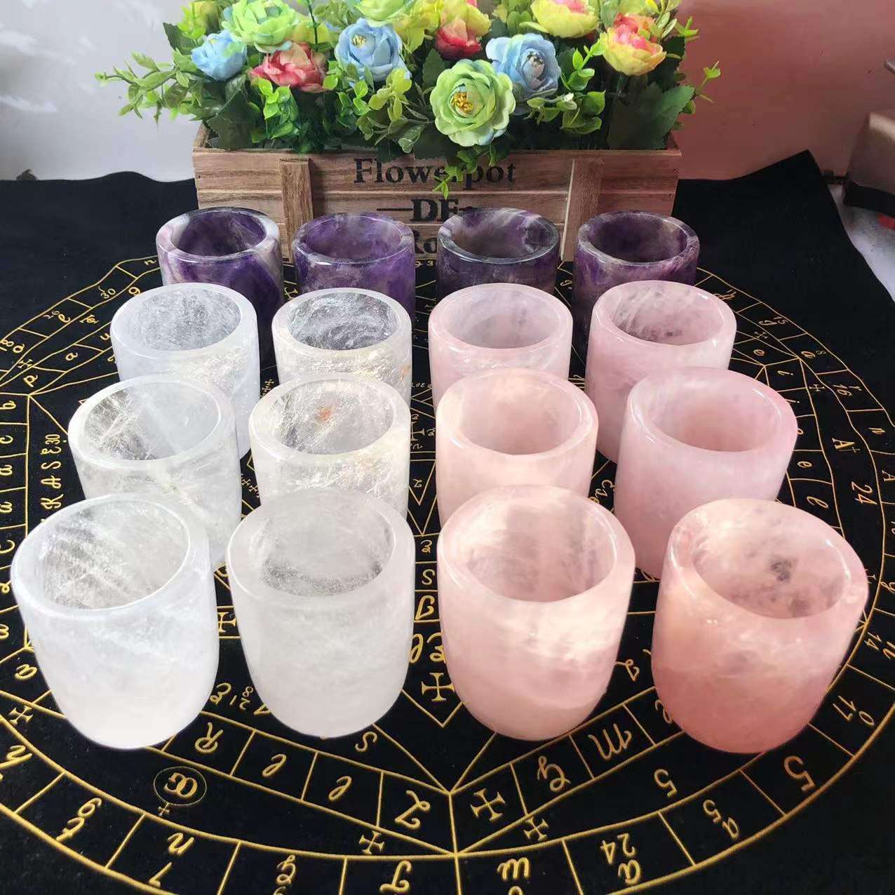 材质各类天然水晶杯子雕刻工艺品家用办公能量杯