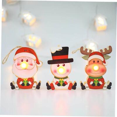 Christmas Wooden Decoration Pendant Led Light Santa Snowman