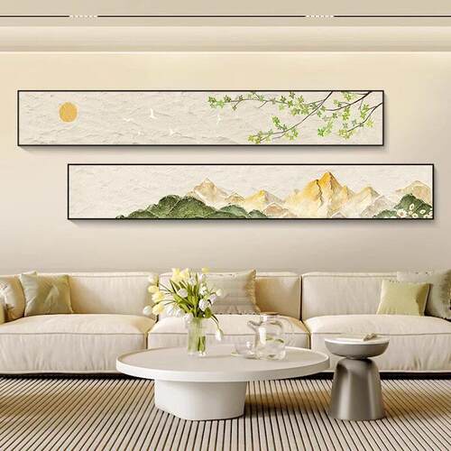 日照金山客厅装饰画 画山水风景沙发背景墙挂画 画窄长条高级感中