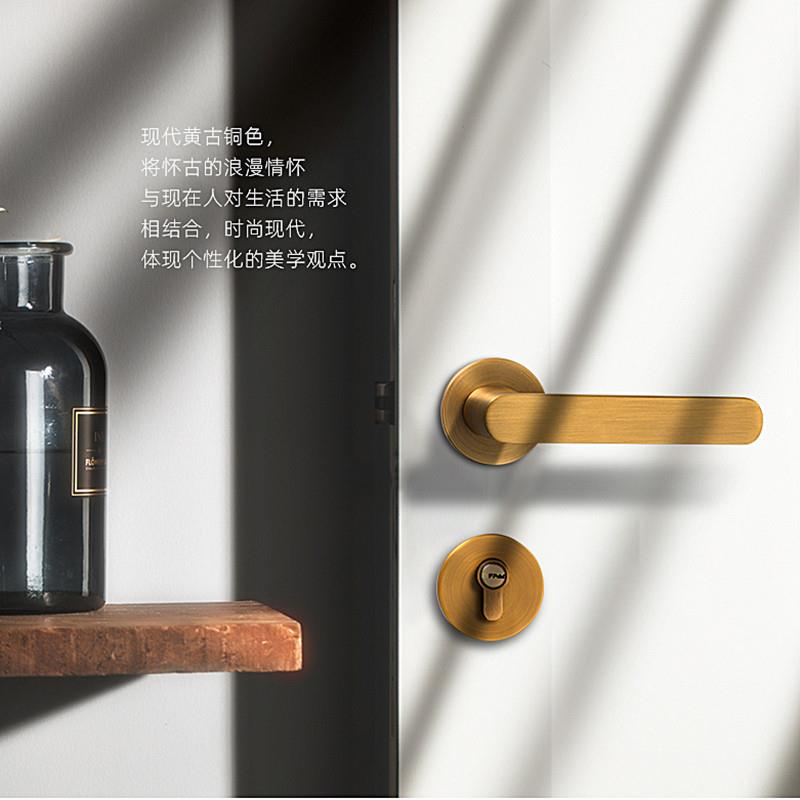 黄古铜门锁室内卧室木房间把手两件式锁静音磁吸门锁家用锁具房门