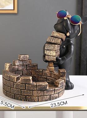 新品个性治愈系钥匙收纳盒玄关鞋柜客厅办公桌面摆件门口斗牛犬