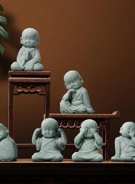 迷你下棋老者创意小摆件青砂石鱼缸桌面造景装饰覆古对弈仙翁人物