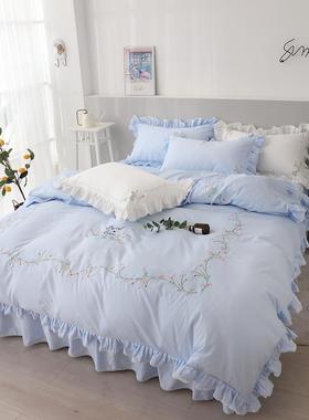 高档i件n裙s公主风白色床款床上四套少女棉心全纯棉100床单被套网
