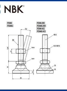 NBK FDMS调平调节器不锈钢制外螺纹标准件 M8~M16 机械厂家