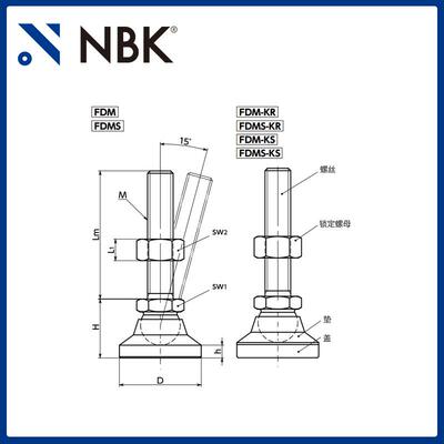NBK FDMS调平调节器不锈钢制外螺纹标准件 M8~M16 机械厂家