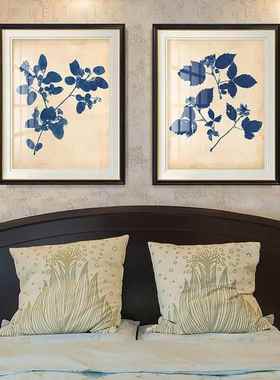 美餐厅书树房简背景植物挂卧画室床头画蓝色70578叶装饰画美式饰