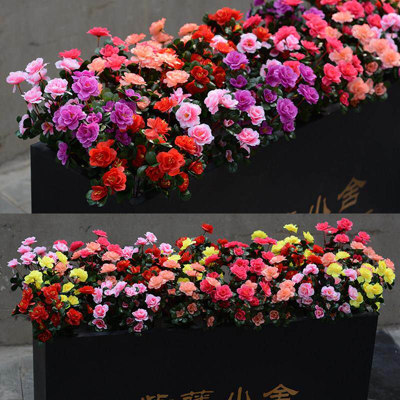 户外小杜鹃假花塑料花花箱花槽栅栏装饰花套装室外花坛假花