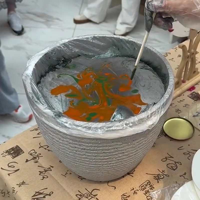 漆扇盆缸非遗漆扇桶漂漆颜料染水缸摆摊手工diy容器 大号无孔