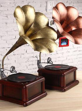 复古留声机黑胶电唱片机大喇叭留声机模型摆件家居软装饰道具