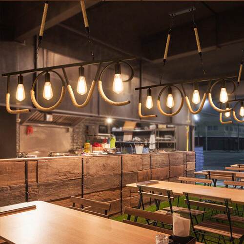 中山灯具厂直销麻绳吊灯美式餐厅创意工业风复古铁艺吧台长条