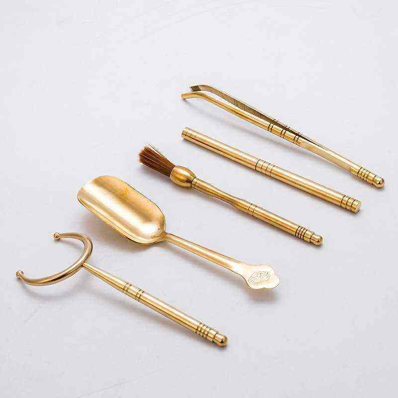 纯铜茶道六君子套装 黄铜功夫茶具配件茶夹 茶勺养壶笔纯铜五件套,餐饮具,茶具礼盒,淘宝优惠券,粉丝福利购,淘宝优惠卷