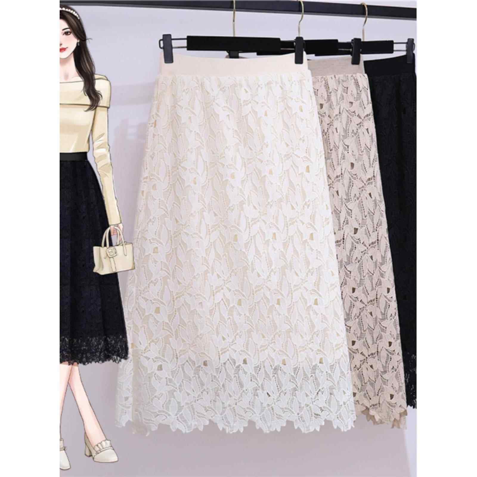 法国Rouje tusse织花蕾丝高腰显瘦半身裙子大码女装法式复古镂空