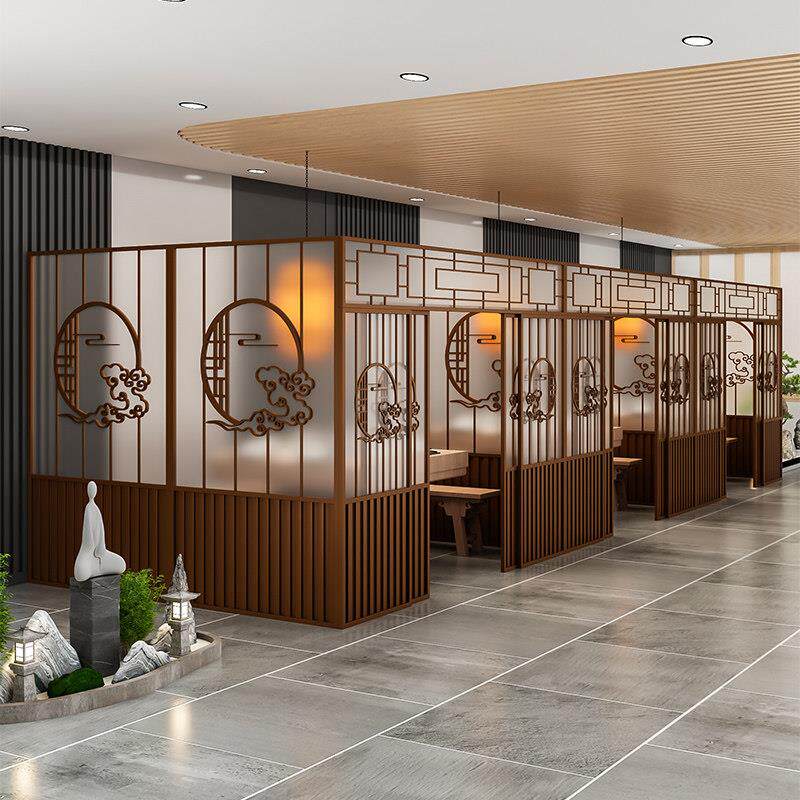饭厅拉门包间屏风烧烤火锅店卡座隔断饭店雅间酒店包厢格栅围栏