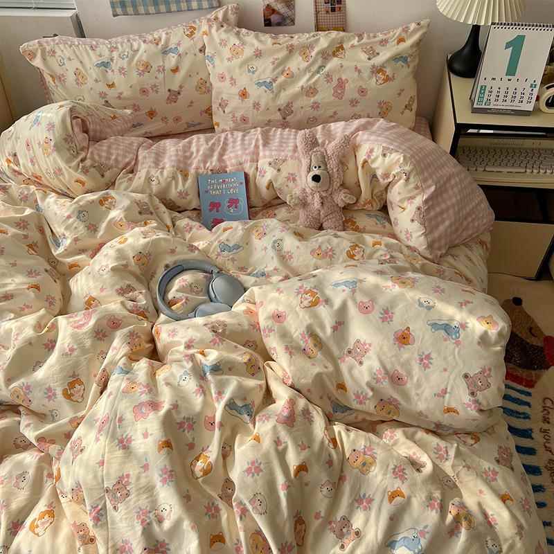 款A类实体四件套新床上用品水洗床单被套床笠学生宿棉舍三件4柔套