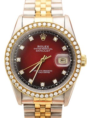 正品渐变红盘[9.8新]劳力士日志型后镶钻自动机械男表16233