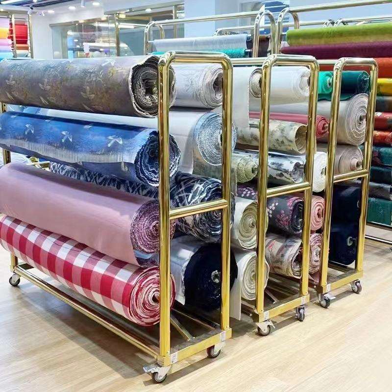 钛金色天德可移动纺织布料面料展示架皮革毛呢丝绸展架货架布样架