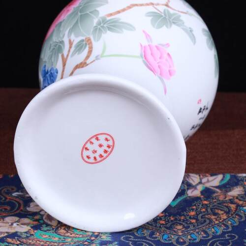 釉下彩牡丹骨瓷鱼尾花瓶 现代简约博古架家居工艺品摆设