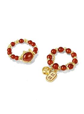 本命年中国红色串珠招财戒指指环