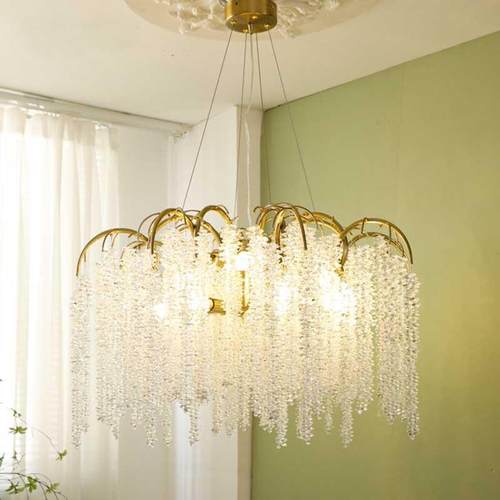 瀑布水晶灯客厅灯轻法美式个性法式餐厅卧室水晶流苏吊灯