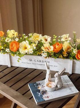 彷真植物盆栽蝴蝶兰套装室内假绿植栅栏盆装饰品花假植物套装摆件