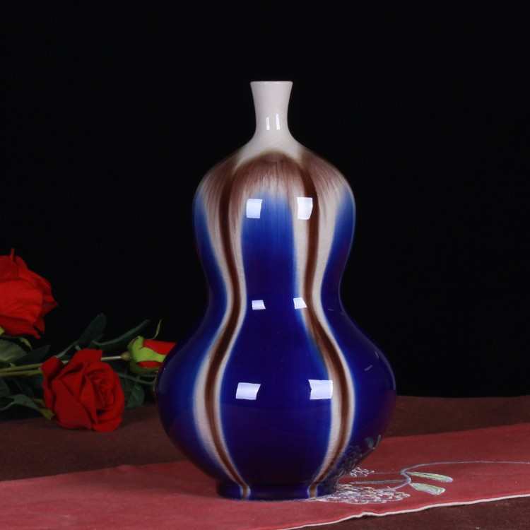 景德镇陶瓷花瓶 窑变裂纹釉蓝色葫芦花瓶 创意礼品装饰工艺品批发